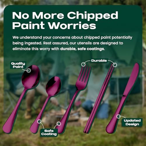 Taplord Portable Travel Silverware Set With Case, Includes 5 Pcs of Travel Utensils With Case, Stainless Steel Flatware Set For Camping, Easy to Travel, Lightweight (Purple), Medium, TL-05P - Image 3