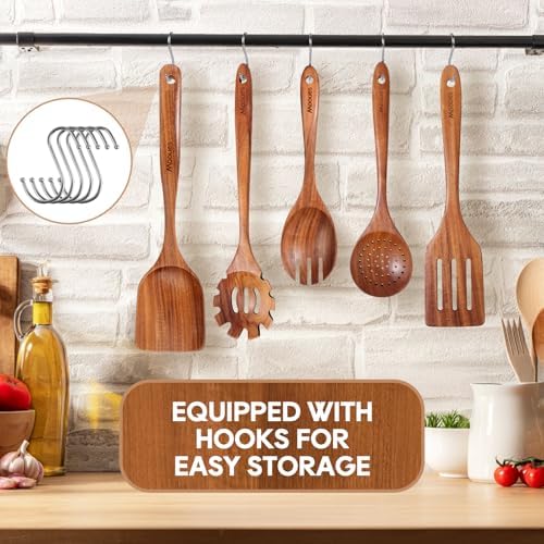 Wooden Spoons for Cooking 6PCS Teak Wood Cookware Utensil Set - Image 5