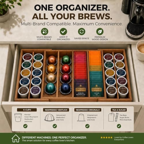 MinBoo Expandable Acacia Wood Coffee Pod Drawer Organizer - Image 4
