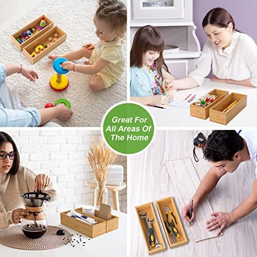 Lixple Bamboo Drawer Organizer – Set of 2 Stackable Storage Boxes, Silverware Tray & Small Gadget Holder for Kitchen Drawers, 9" x 3" x 2" (Outer), 8.3" x 2.3" x 1.77" (Inner) - Image 5