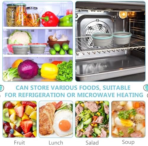 Suclain 4 Pcs Collapsible Bowls with Lids Silicone Camping Food Storage Container Expandable Folding Salad Lunch Box Travel Container for Hiking Camping - Image 5