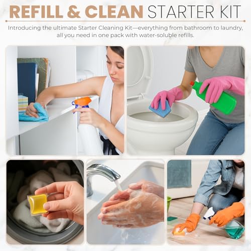 Starter Cleaning Kit I Multi Surface Cleaner I Bathroom Cleaner I Liquid Laundry Detergent I Hand Foaming Soap I Floor Cleaner I Three Free Bottles - Image 2
