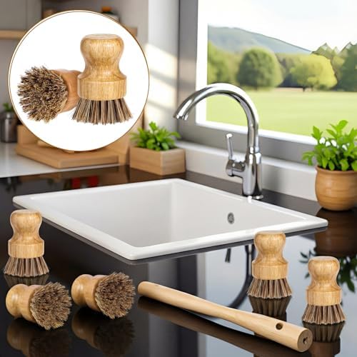 12 Packs Dish Scrub Brush Washing Scrubbers Kitchen Palm Pot Brush Brown - Image 4