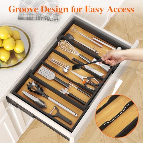 Lifewit Bamboo Utensil Organizer for Kitchen Drawer, Cooking Utensil Tray - Image 4