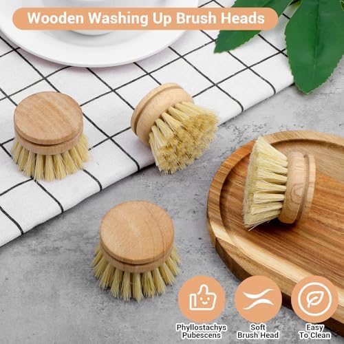 10pcs Natural Wooden Dish Brush Replacement Heads with Sisal Bristles – Eco-Friendly Kitchen Scrubber Refills for Pots, Pans, Utensils – Safe Scratch-Free Cleaning Brush Heads (1.89x1.57in) - Image 3