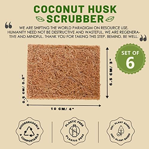Coconut Husk Scrubber(3) Compostable Eco-Friendly Scouring Pads for Dishes| Biodegradable Natural Coir Scrub Pad| Non-Scratch - Image 2