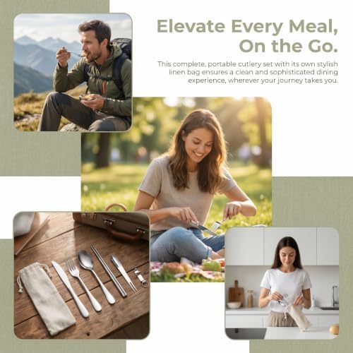 6 Pcs Portable Utensils Set Case Stainless Steel Travel Cutlery Flatware - Image 2