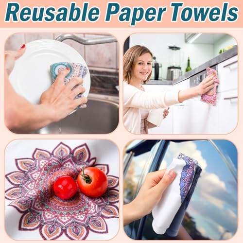 Redbaker 30 Pcs 18 Pcs Reusable Paper Towel for Kitchen,Mandala - Image 2