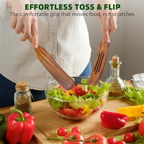 7 Pcs Teak Wooden Utensil Set, Wooden Spoons for Cooking - Image 5
