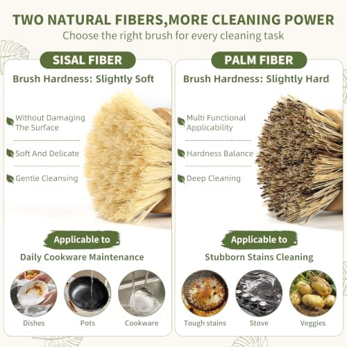 4-PCS Natural Bamboo Dish Brush with Ceramic Tray for Cleaning - Image 4