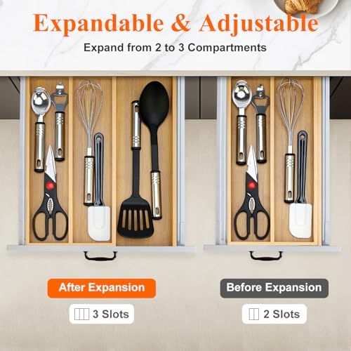 Large Bamboo Kitchen Utensil Drawer Organizer Expandable Silverware Tray - Image 4
