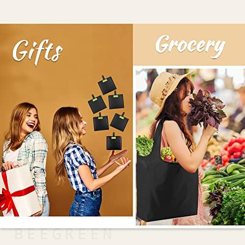 BeeGreen Black Tote Bag Shopping Bags for Groceries & Reusable Grocery Bag Heavy Duty, Large Tote Bag for Women, Foldable 6 Pack Gift Bags With Handles, Cute Cloth Washable for Holiday Travel & Bulk - Image 2