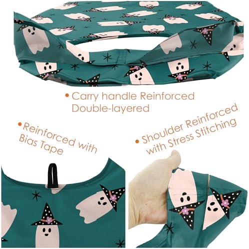 BeeGreen Halloween Bags Spooky Boo Basket Party Reusable Grocery Bags 6 Pack Trick or Treat, Halloween Pumpkin Spiders Ghost Skeleton Black Cat Bat Shopping Bags 50LBS Large - Image 4