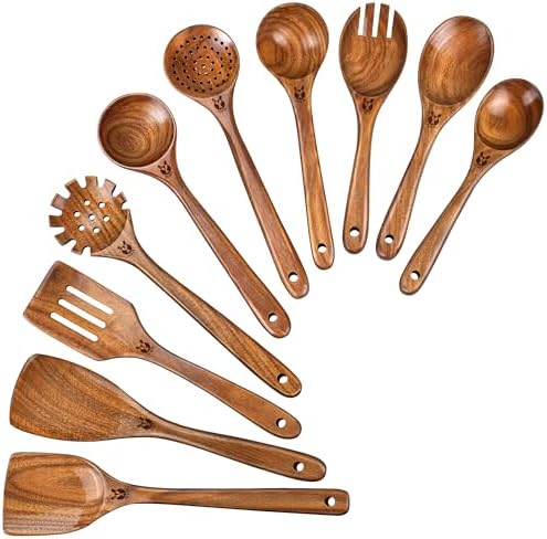 10Pcs Wooden Kitchen Utensils Set, Heat Resistant Wooden Spoons for Cooking by Unknown