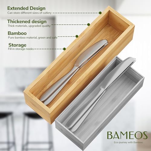BAMEOS Kitchen Drawer Organizer,Small Silverware Drawer Organizer,Bamboo Utensil Organizer for Bathroom, Dressing Room, Office, Pantry (Natural, 11"x 3") Set of 2 - Image 4