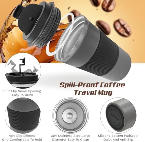Vacuum Insulated Stainless Steel Travel Coffee Mug,Leak Proof Cup with Lid - Image 2