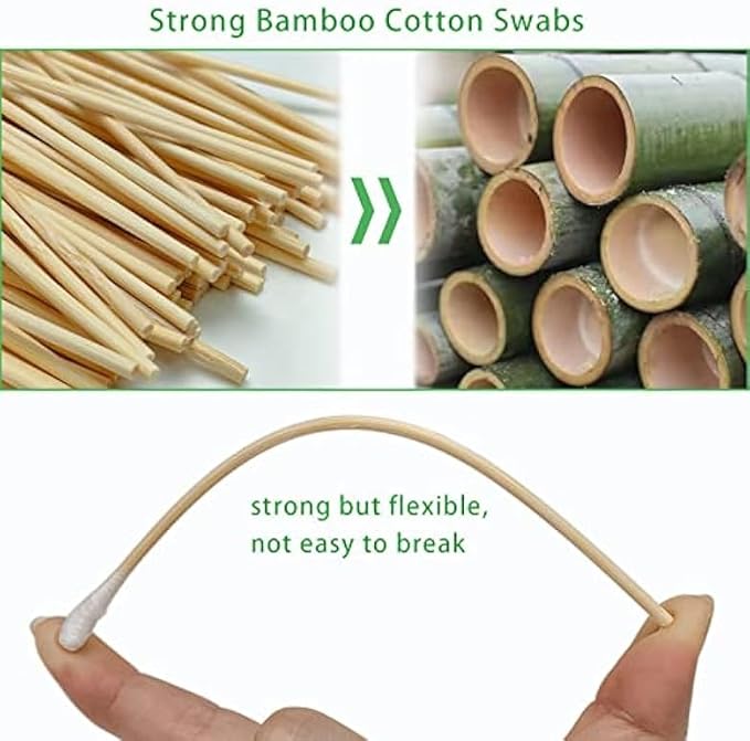 Bamboo Cotton Swabs 1000 Count - Long Swab 6 inch - Cotton Buds with Wooden Sticks - Biodegradable Tipped Applicators Cleaning Buds for Makeup, Pet Care, Gun Cleaning