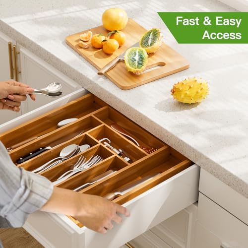 Pipishell Bamboo Expandable Drawer Organizer for Utensils Holder, Adjustable Silverware Organizer Cutlery Tray, Drawer Dividers for Utensils, Flatware, Knives in Kitchen, Bedroom, Living Room Brown - Image 6