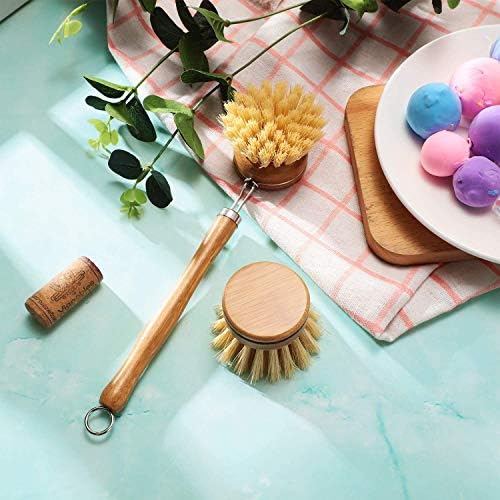 Set of 4 dish Brushes Wooden Kitchen Brushes with Handle Wood - Wooden Pan & Pot Cleaning Brush with Replaceable Head - Image 7