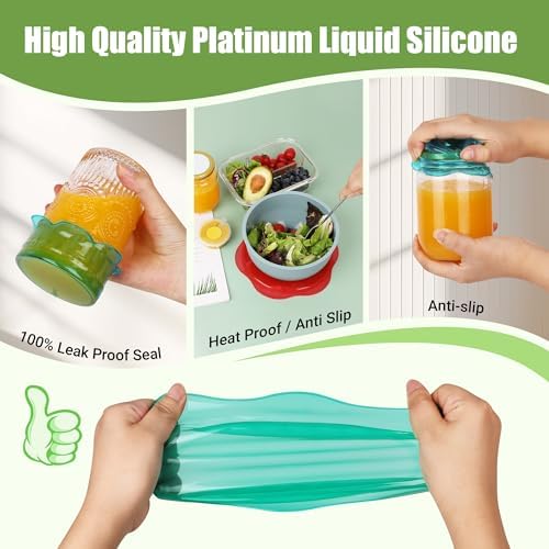 Silicone Stretch Lids for Food Storage in Fridge, Reusable Elastic Bowl Covers for Cup, Cans, Jars, Round & Rectangle Container, Food Grade Silicone Microwave Food Cover, 12 PCS, Multicolor - Image 5