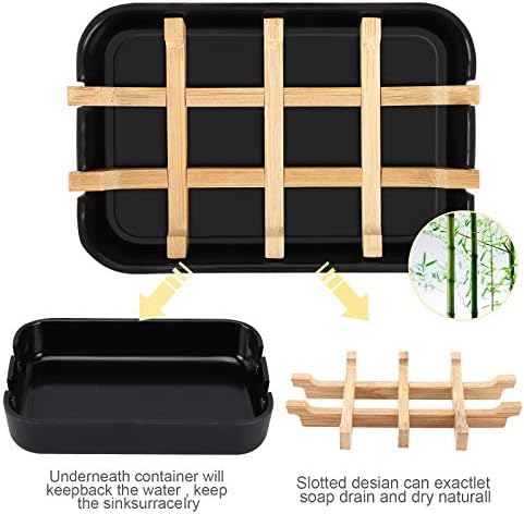 Bamboo Wooden Soap Dishes for Bathroom Bar Soap Holder Shower Soap Holder Sink Deck Bathtub Shower Tray (Two Pieces Black) - Image 3