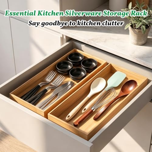 Bamboo Drawer Organizer Tray,17" x 6" Stackable Kitchen Drawer Storage Box - Image 3