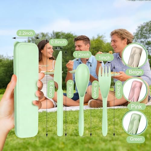 2Pack Wheat Straw Utensil Set, BPA Free Reusable Fork Spoon Knife with Case - Image 2