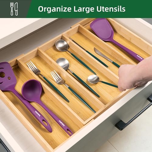 Utoplike Drawer Organizer Kitchen Utensils, Expandable Bamboo Cutlery Tray - Image 2