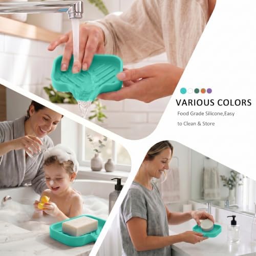 MicoYang Silicone Soap Dish with Drain Spout, Self-Draining Sink Organizer Tray for Bathroom and Kitchen, Sponges, Dispensers & Soap Holder, Non-Slip & Dishwasher Safe, Navy Blue (Compact, 4.9"×3.2") - Image 4