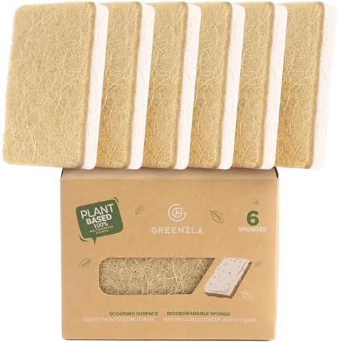 GREENZLA 6 Pack Kitchen Sponges | Non-Scratch Hemp & Sisal by GREENZLA