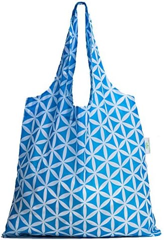 HOLYLUCK Reusable Grocery Bags,Heavy Duty Foldable Shopping Tote Bag (Standard, 3 Blue Geometric Flowers) - Image 3