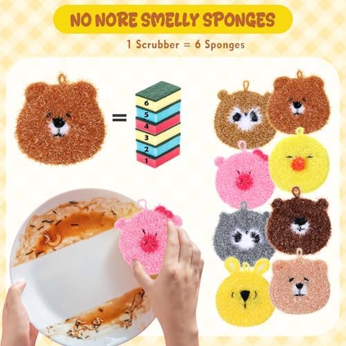 Kenning 16 Pcs Dish Scrubber Non Scratch Dish Washing Scrubbers Reusable Household Cleaning Kitchen Tools for Dishwashing Washing Dishes Cookware Tubs Sinks (Animal) - Image 5