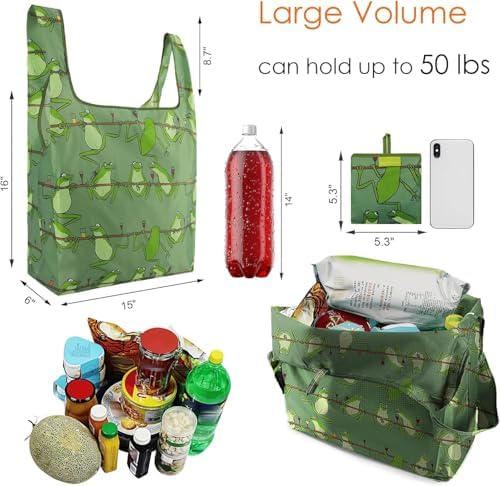 BeeGreen Animals Lover Gifts for Women Animals Reusable Grocery Bags Shopping Bags Bulk 6 Pack 50LBS X-Large Foldable Hedehog Cats Dogs Frog - Image 2