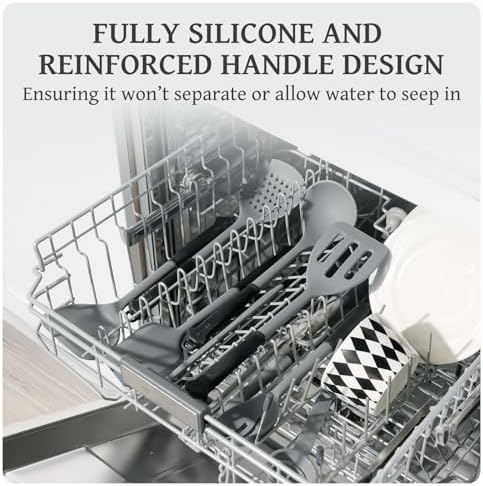 Kikcoin 43 PCS Silicone Kitchen Utensils Set, Dishwasher Safe Kitchen Cooking Utensils Set, 446°F Spatulas Silicone Heat Resistant, Non Toxic Silicone Utensils Set With Two-Tone Grip Handles, Gray - Image 4