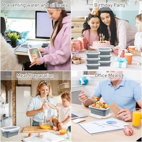 8 Pack 17 oz Collapsible Food Storage Containers, Silicone Lunch Boxes,Gray - Image 7