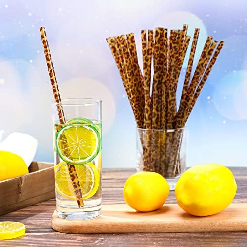 Zopeal 25 Pcs Reusable Leopard Straws with Cleaning Brushes, Brown - Image 6
