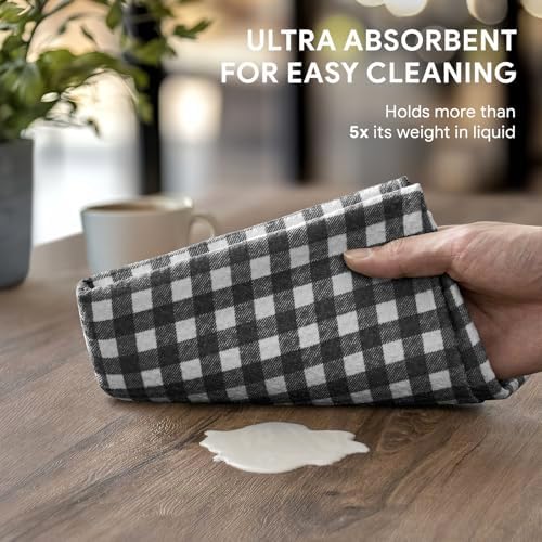RECYCO Waffle Kitchen Towel Set of 2 - Quick Dry Microfiber Sustainable Dish Towels - Ultra Absorbent Reusable Cleaning Tea Towels - Lightweight Hand Towels,16”x 28”, Dove Gray Plaid - Image 3
