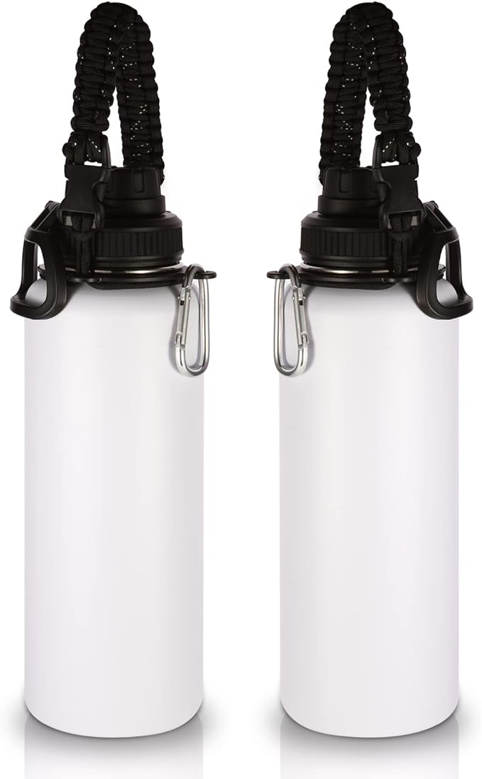 Volhoply Insulated Water Bottles Bulk 2 Pack, 40 oz Stainless Steel Sports Bottle with Paracord Handle & Spout Lid, Double Walled Vacuum Metal Water Cups, Reusable Big jug for Adults(White,2 Set)