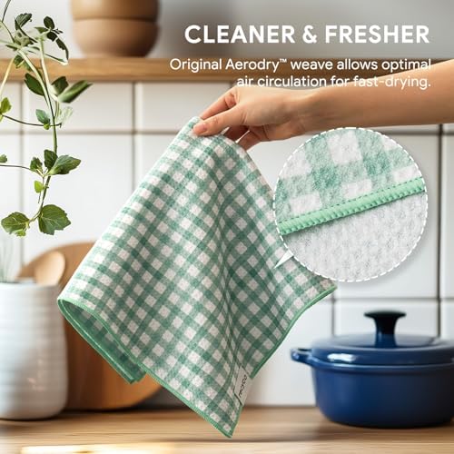 RECYCO Waffle Kitchen Towel Set of 2 - Quick Dry Microfiber Sustainable Dish Towels - Ultra Absorbent Reusable Cleaning Tea Towels - Lightweight Hand Towels,16”x 28”, Butterfly Gingham - Image 5