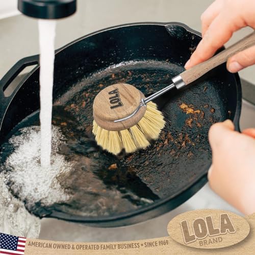 LOLA - The Original- Pot & Pan Brush, Heavy Duty Brass Wire & Tampico Bristles, Handle Made from Sustainable Birch Wood for Cleaning, 1 Count - Image 3