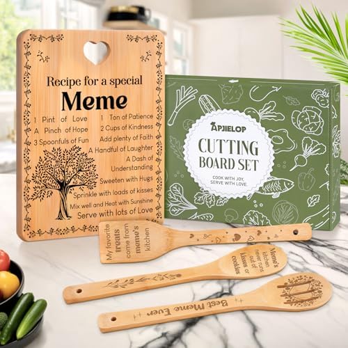 Meme Gifts - "Recipe for a Special Meme" Meme Gifts for Grandma Cutting Board Set, Bamboo-Made Engraved Utensil Set Gifts for Meme Cutting Board, Mothers Day Gifts for Meme. - Image 2