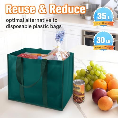 WISELIFE Reusable Grocery Bags, Foldable, Lasting Use, 35L, 4 Pack, Green - Image 4