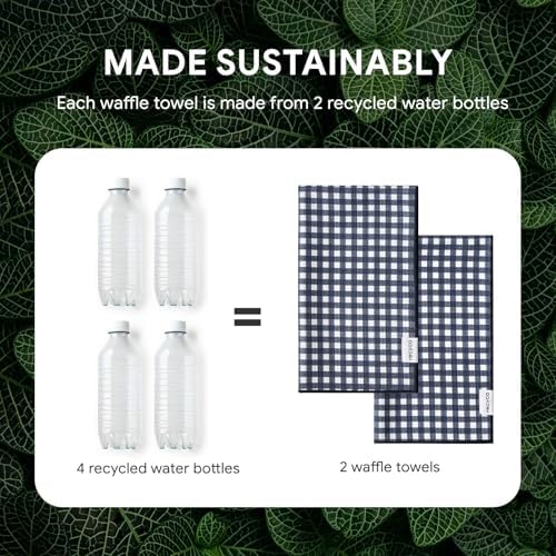 RECYCO Waffle Kitchen Towel Set of 2 - Quick Dry Microfiber Sustainable Dish Towels - Ultra Absorbent Reusable Cleaning Tea Towels - Lightweight Hand Towels,16”x 28”, Navy Blue Plaid - Image 5