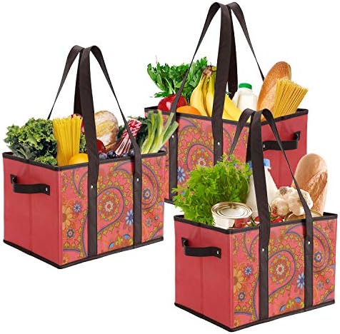 Foraineam Reusable Grocery Bags Set Durable Heavy Duty Tote Bag Collapsible Grocery Shopping Box Bag with Reinforced Bottom by Foraineam