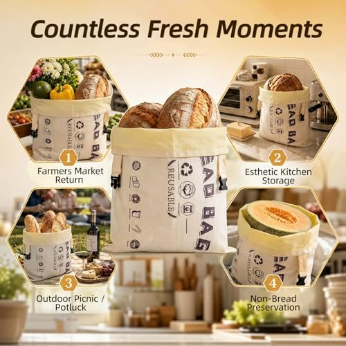 XL Beeswax Bread Bags for Homemade Sourdough,Set of 2 - Image 7
