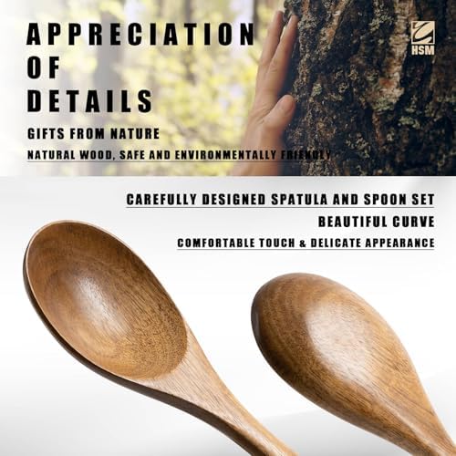 HSM Wooden Spoons for Cooking, 10-Piece Acacia Wood Kitchen Utensil Set - Image 4