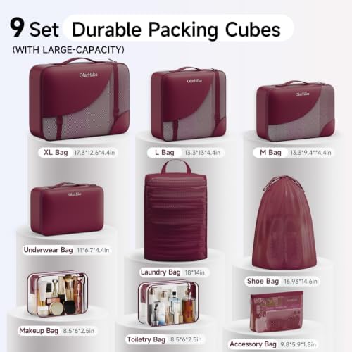 OlarHike 9 Set Packing Cubes for Travel,Gifts for Women Mom,Anti-Tearing Suitcase Organizer,with Over 1000 pcs Mesh Holes,Vacation Essentials & Accessories for Cruise Ship - Image 2