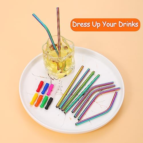 Lazycorner 16 Pcs Short Metal Straw, 6mm 5.5" 6.5" Kids Reusable Straw Silicone Tips Cleaner, Mini Small Stainless Steel Straws Fit 8 10 12 oz Tumbler/Wine Tumblers, Reusable Cocktail Straws(Rainbow) - Image 5
