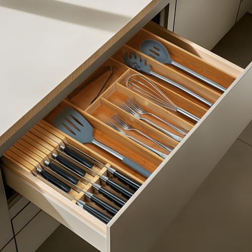 Utoplike Knife Drawer Organizer, Bamboo Knives Block for Kitchen Drawers - Image 7