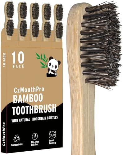 Natural Horse Bristle Bamboo Toothbrush 10 Pack Adult by Unknown